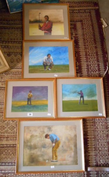 A Set of Five Oils of Golfers by J. Forbes-Winslow.