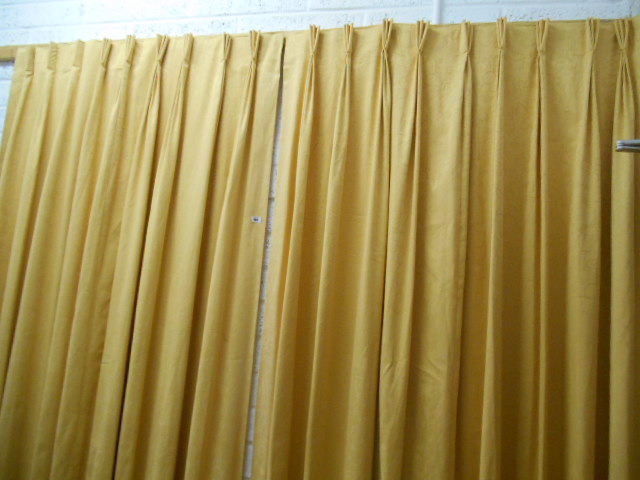 A Pair of Gold Textured & Lined Curtains. 90 x 90"".