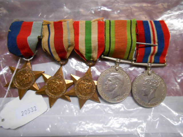 Militaria: A Group of Five Second World War Medals; Defence Medal, 1939-1945 Medal, Italy Star,