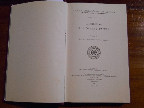 Calendar of the Orrery Papers by Edward MacLysaght. Pub: Irish Manuscripts Commission, 1941. Octavo.