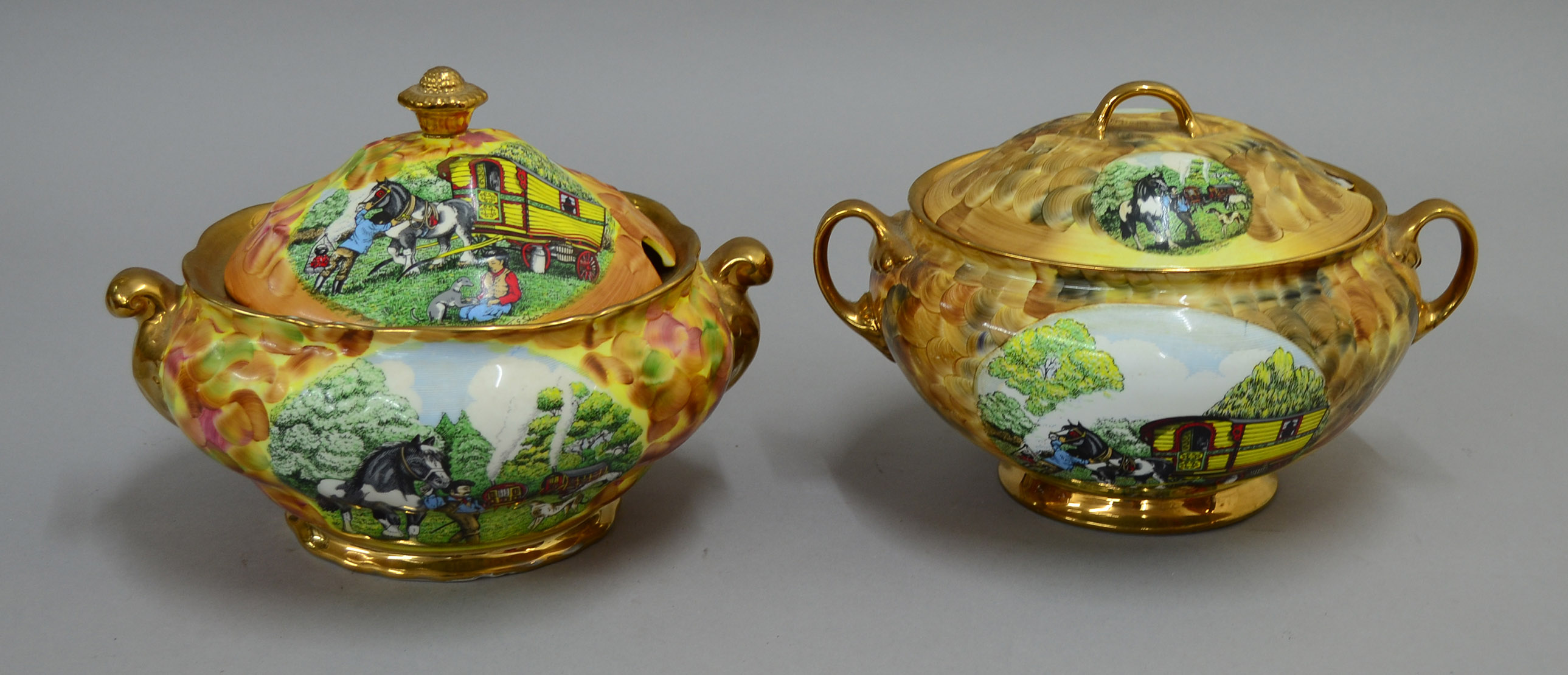 Good quality pair of Hose St. Pottery Tunstall porcelain lidded serving dishes, both with Classical