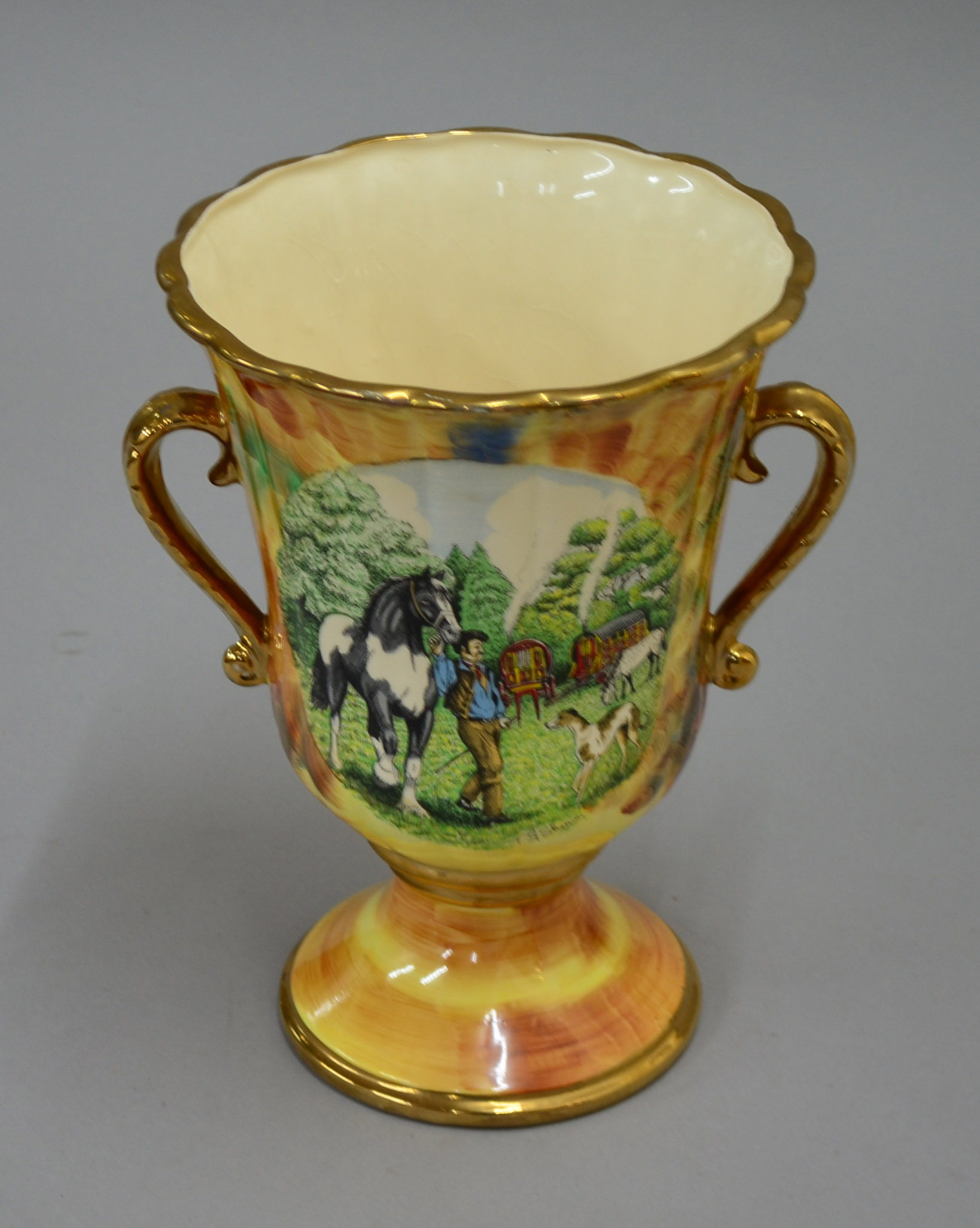 Impressive piece of Hose St. Pottery Tunstall porcelain with Classical style handles, gilding to