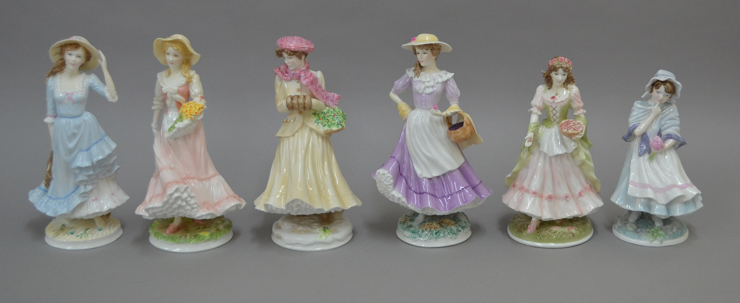 Six Royal Worcester ladies: `Winter` LE 3511/7500; `Autumn` LE 3945/7500; `Spring` LE 3433/7500; `