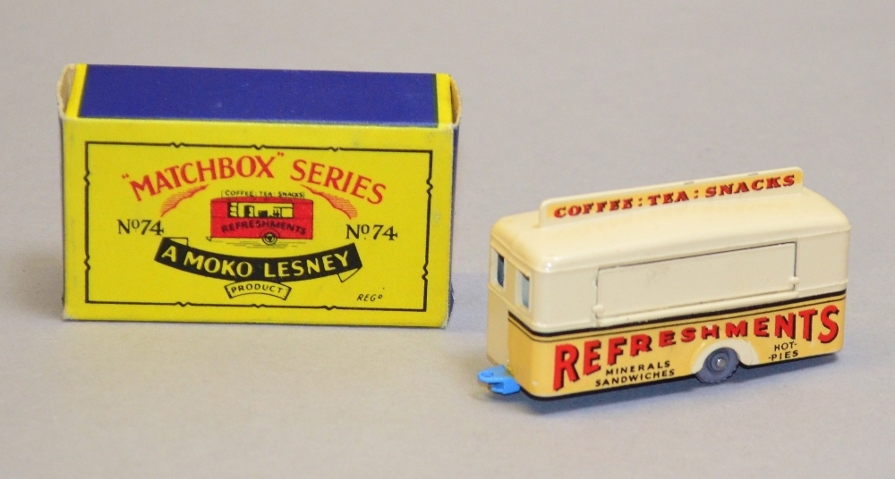 Moko Lesney Matchbox 1-75 series No.74 Mobile Canteen, cream with blue base and interior, '