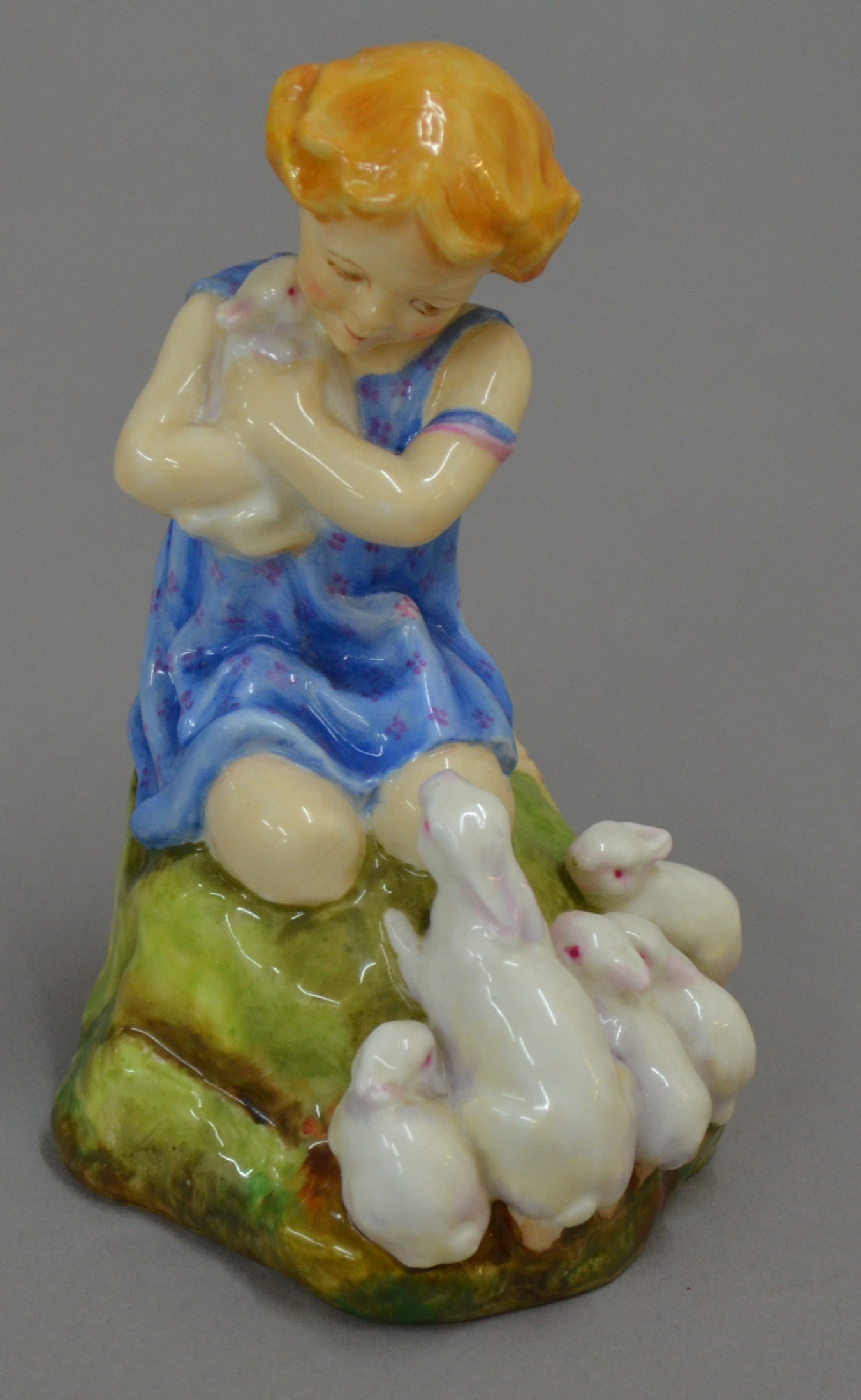 Early Royal Worcester F.G Doughty figure `My Favourite`, with blue patterned dress, mark painted