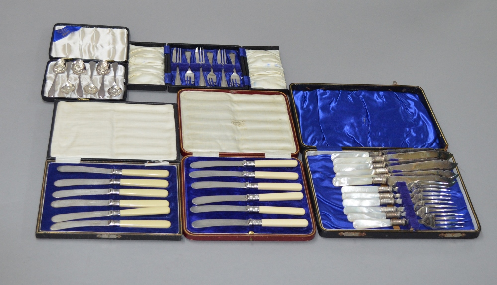Five cased plated cutlery sets by Viners, Robinson etc.