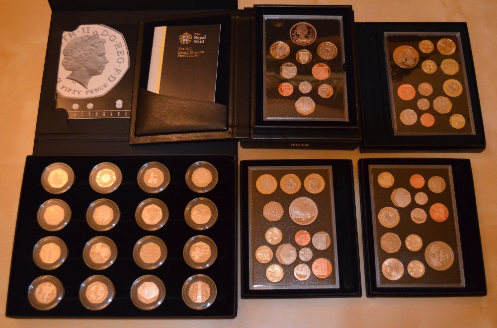 Royal Mint boxed UK Coin sets: The UK 50p Proof Collection 40th Anniversary (1969-2009); The 2012