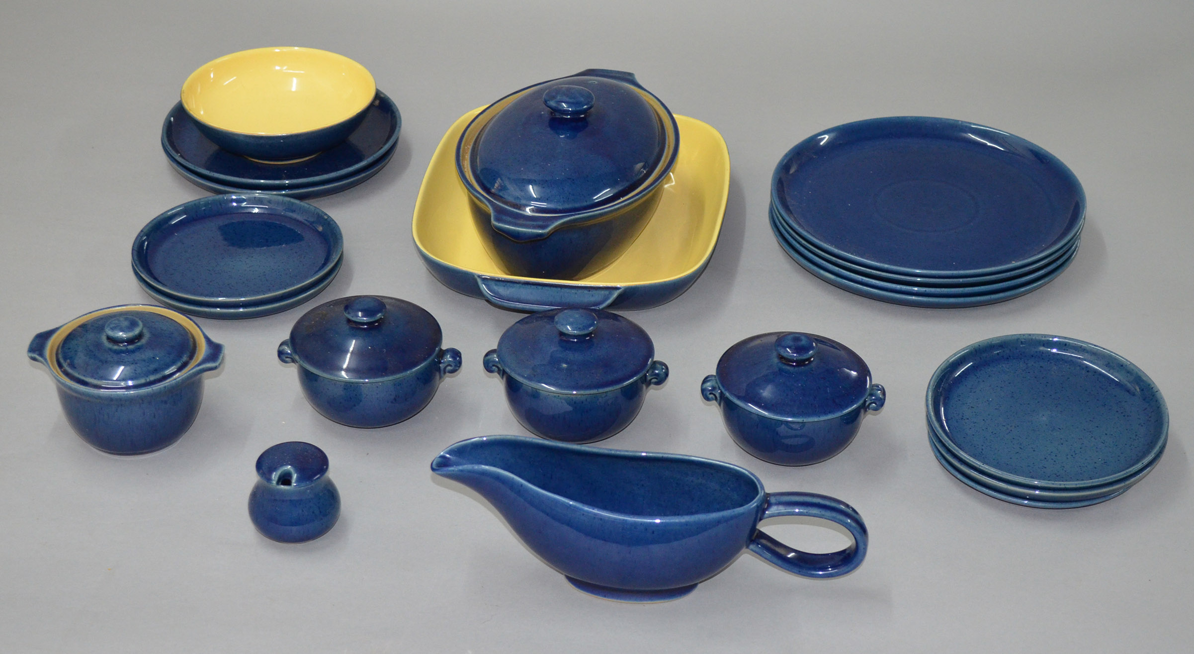 Quantity of Denby blue stoneware.