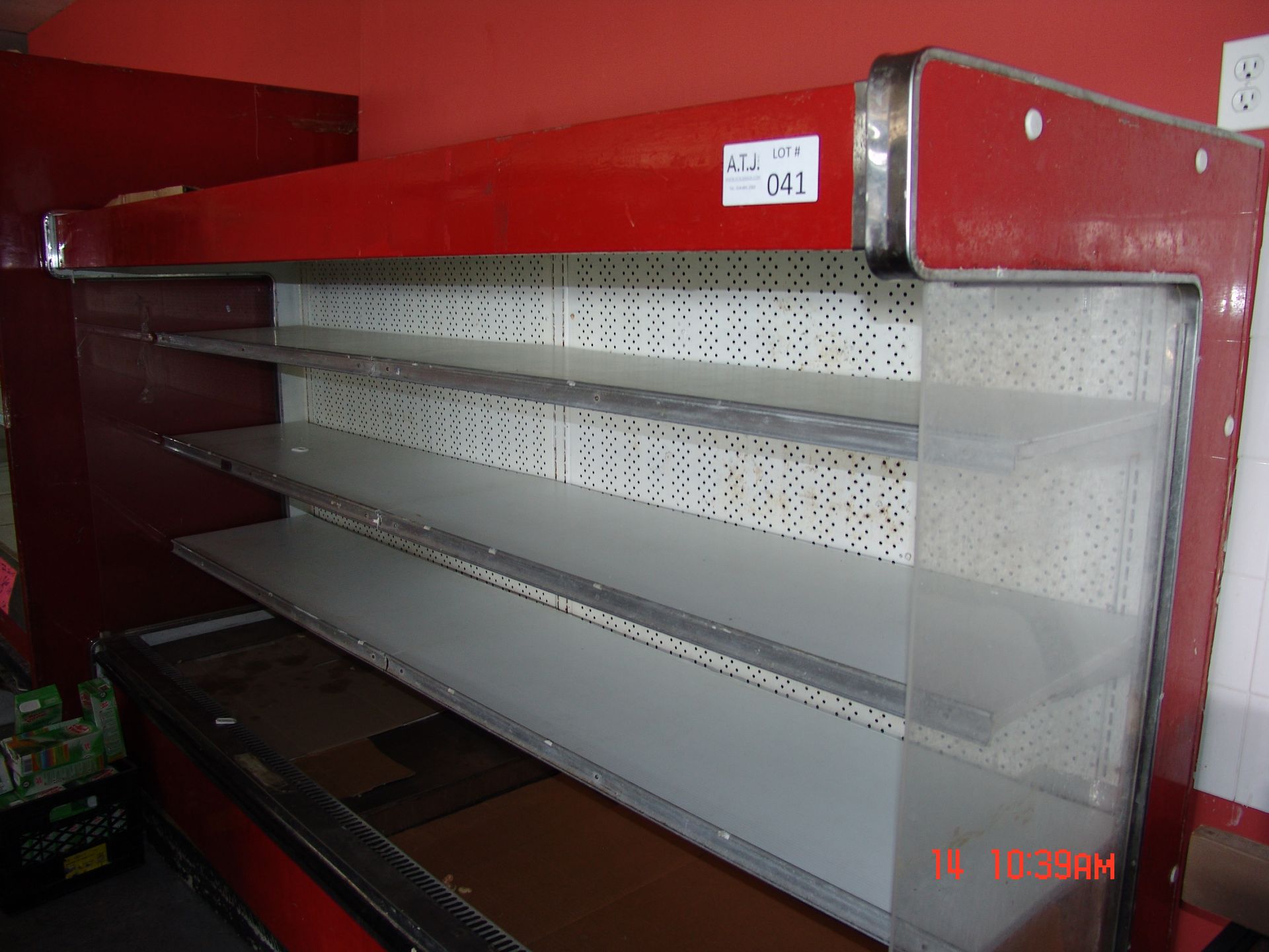 Red Merchandiser Refrigerated Display Case open front display Fridge 3sh and base 100l x 30w x 64h