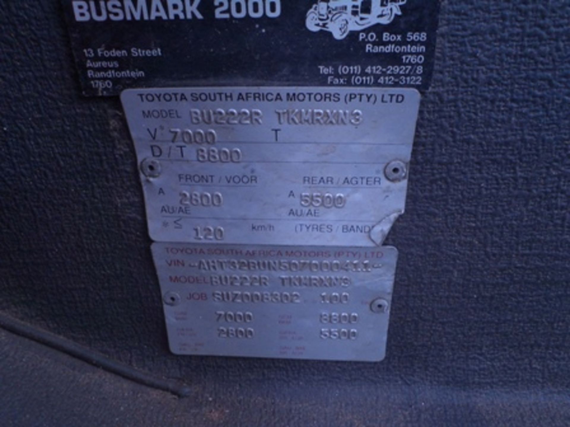 2001 BWS806NC TOYOTA 30 SEATER BUS  KM 259755 (10 MCCARTHYSTREET, KURUMAN, NORTHERN CAPE) - Image 5 of 9