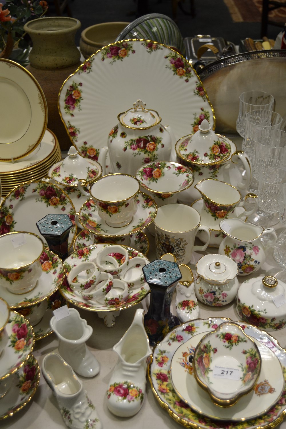 Royal Albert Old Country Roses - teapot, bread plate, cups and saucers, cache pot, napkin rings,