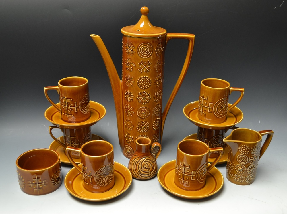 A Portmeirion Totem pattern coffee service, designed by Susan Williams-Ellis, comprising coffee pot,