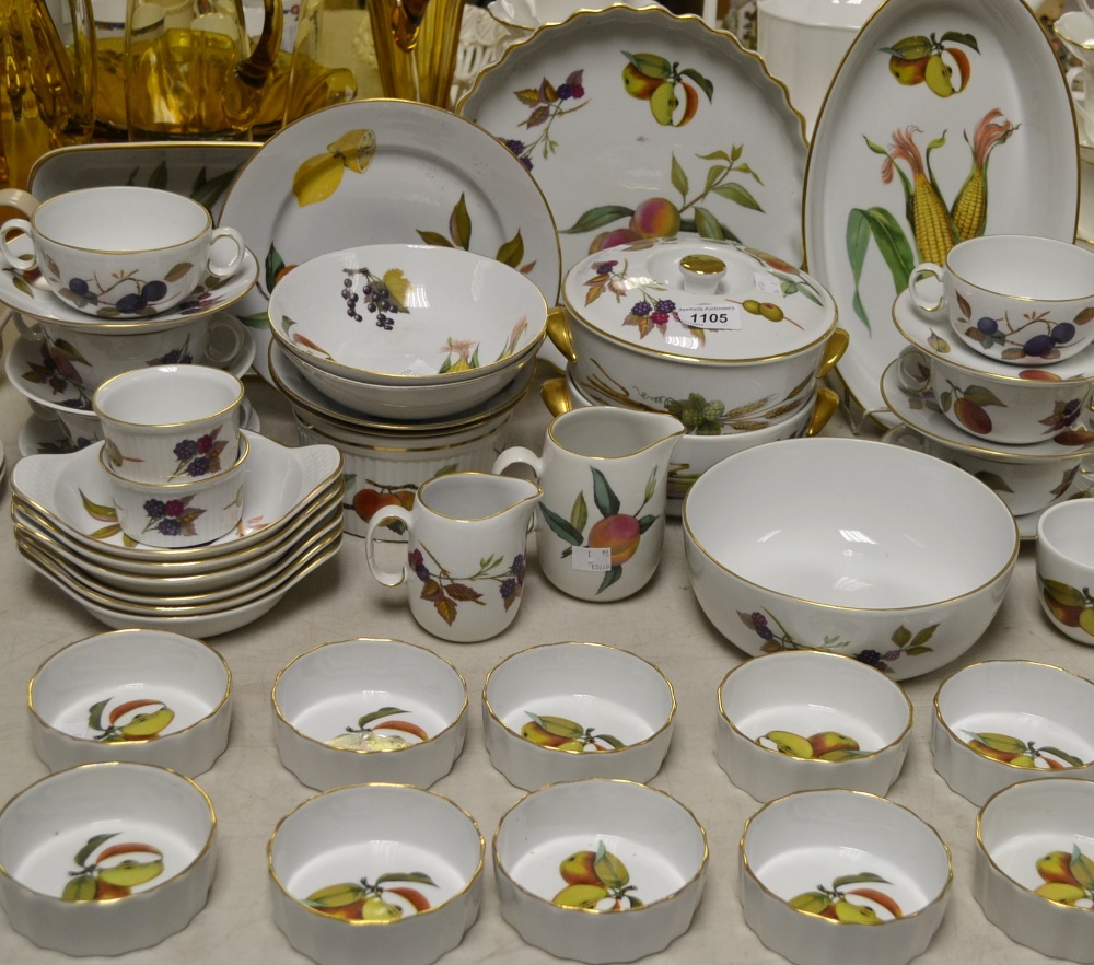 Royal Worcester Evesham oven and table ware inc oven dishes, bowls, soup bowls, cups, saucers,