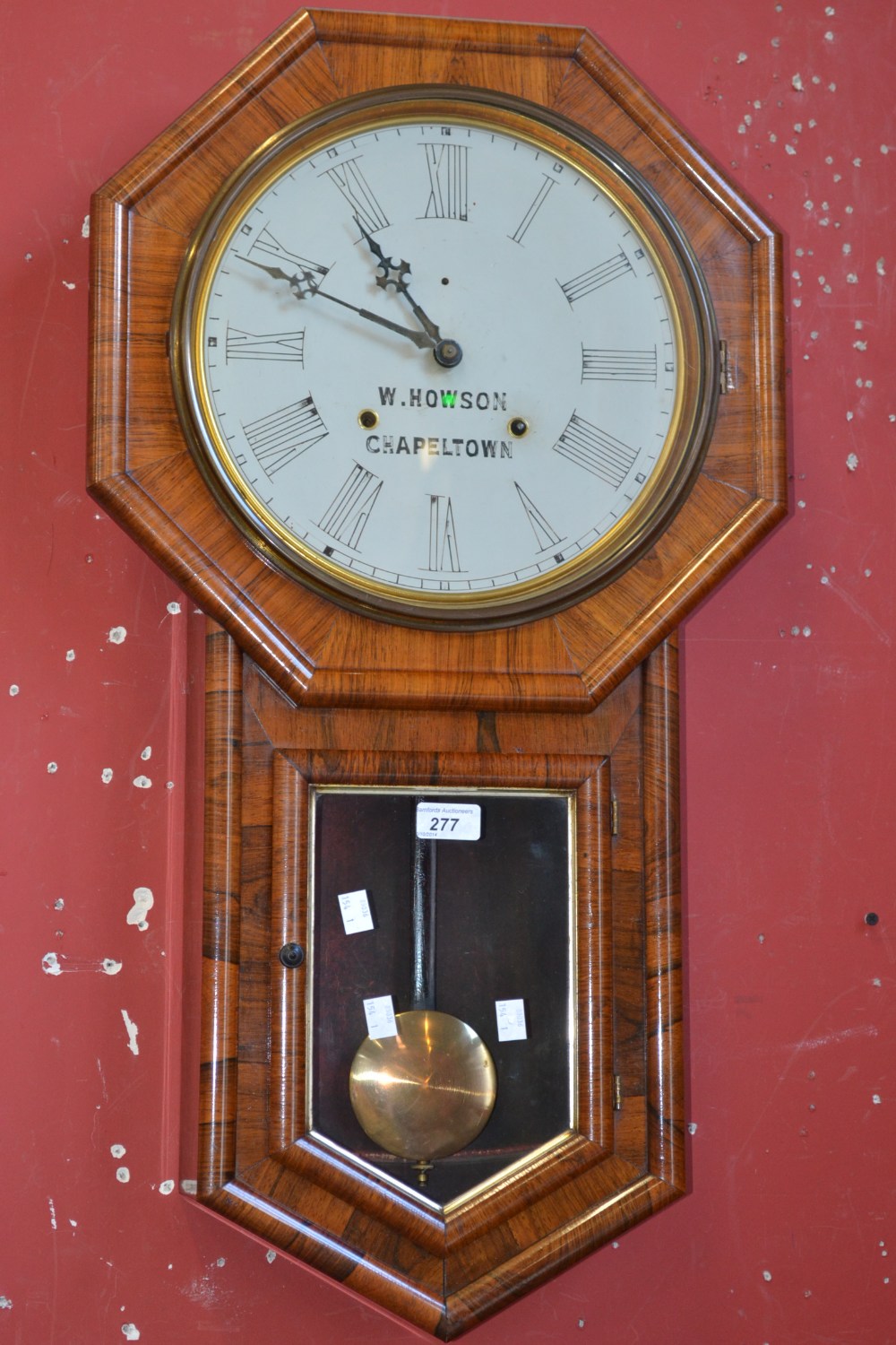 A Victorian rosewood wall clock, Roman numerals, W Howson, Chapeltown