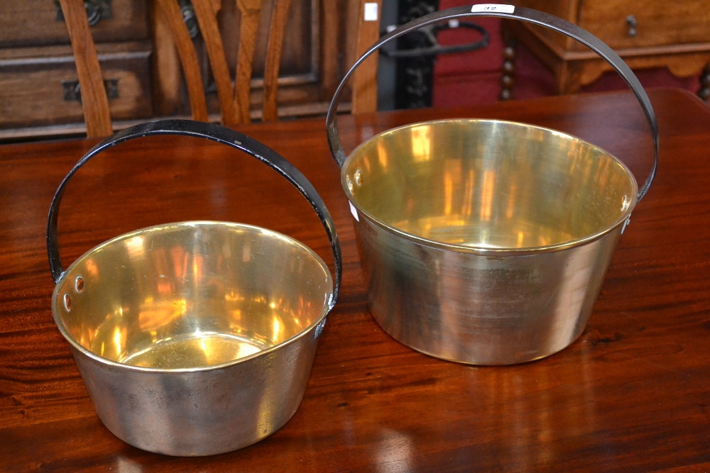 Two early 20th century brass jam pans