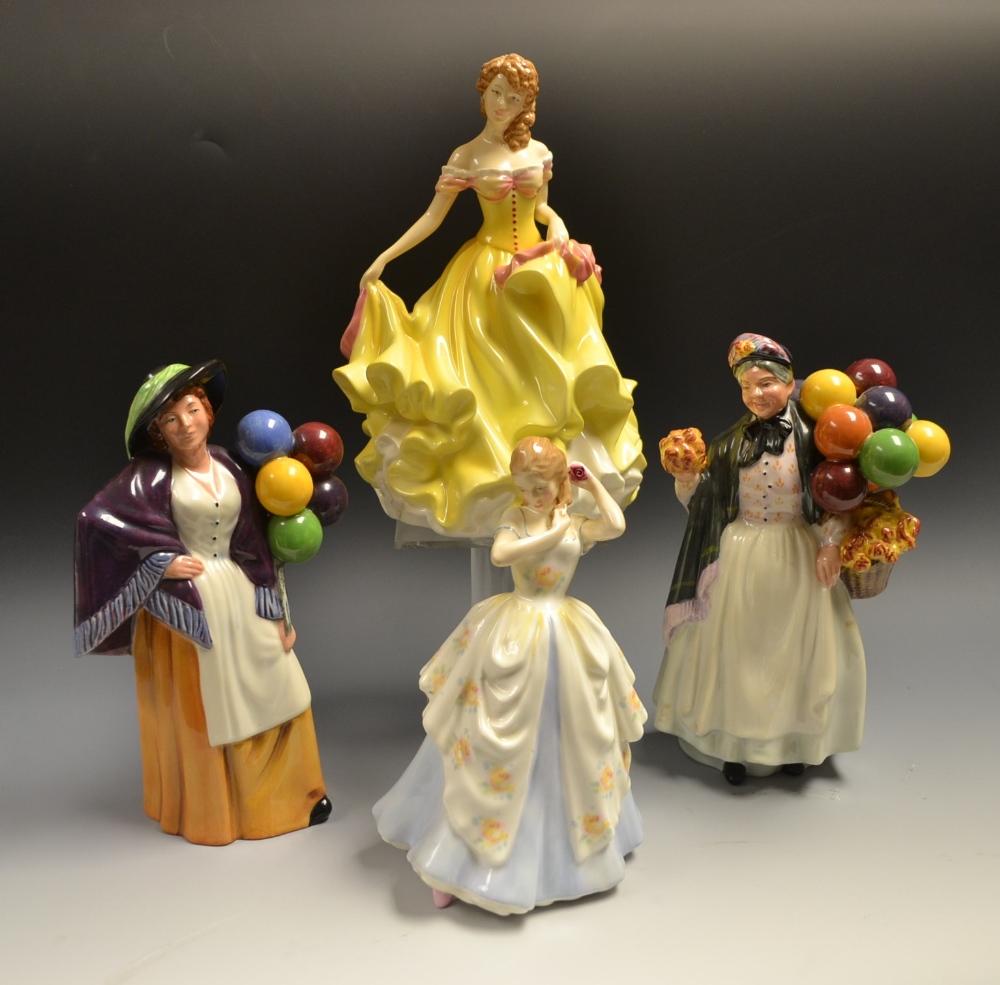 A Royal Doulton figure Balloon Lady HN2935; another Biddy Penny farthing HN1843; Summer HN5322;