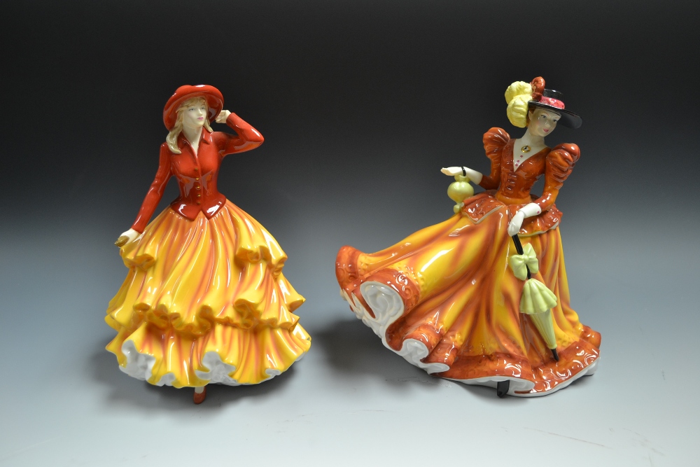 A Royal Doulton Pretty Ladies figure, Autumn Walk, HN5357; another, Forever Autumn, HN21619 (2)