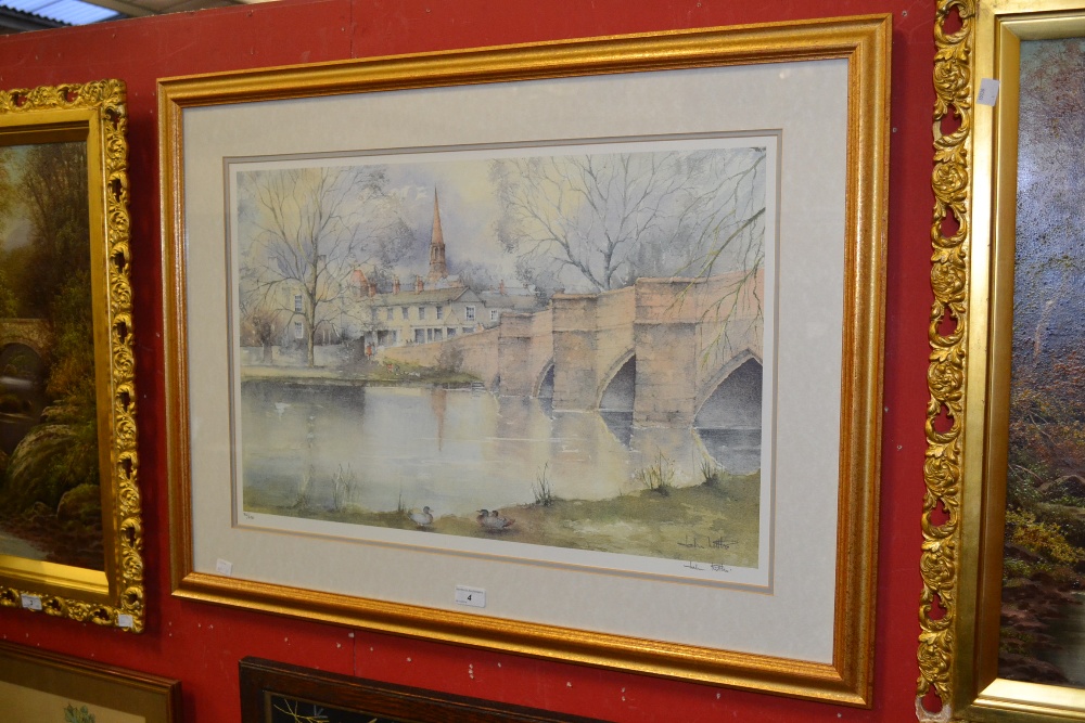 John Little, after, Bakewell Bridge, limited edition colour print, 32/600, signed, 43cm x 66cm,