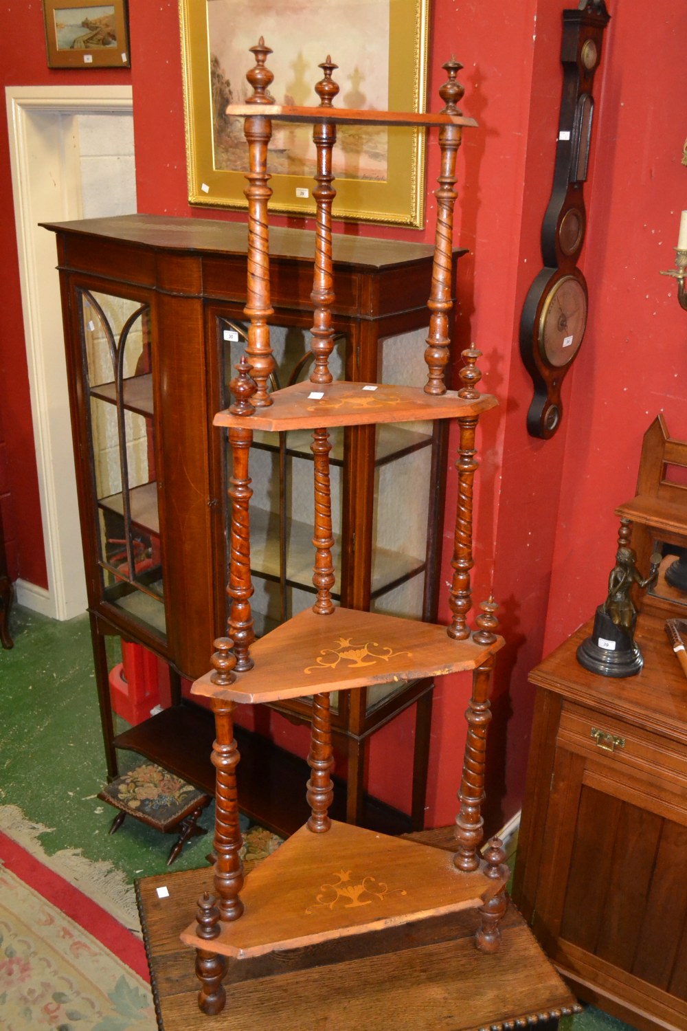 An Edwardian four tier inlaid what-not