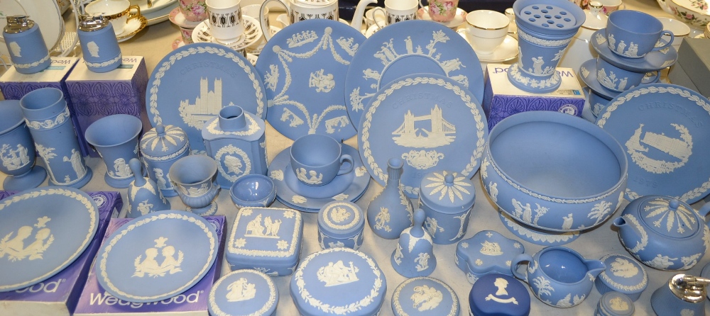 Wedgwood Blue Jasperware - fruit bowl; covered pot pourri vase; cups and saucers; lighter; others,