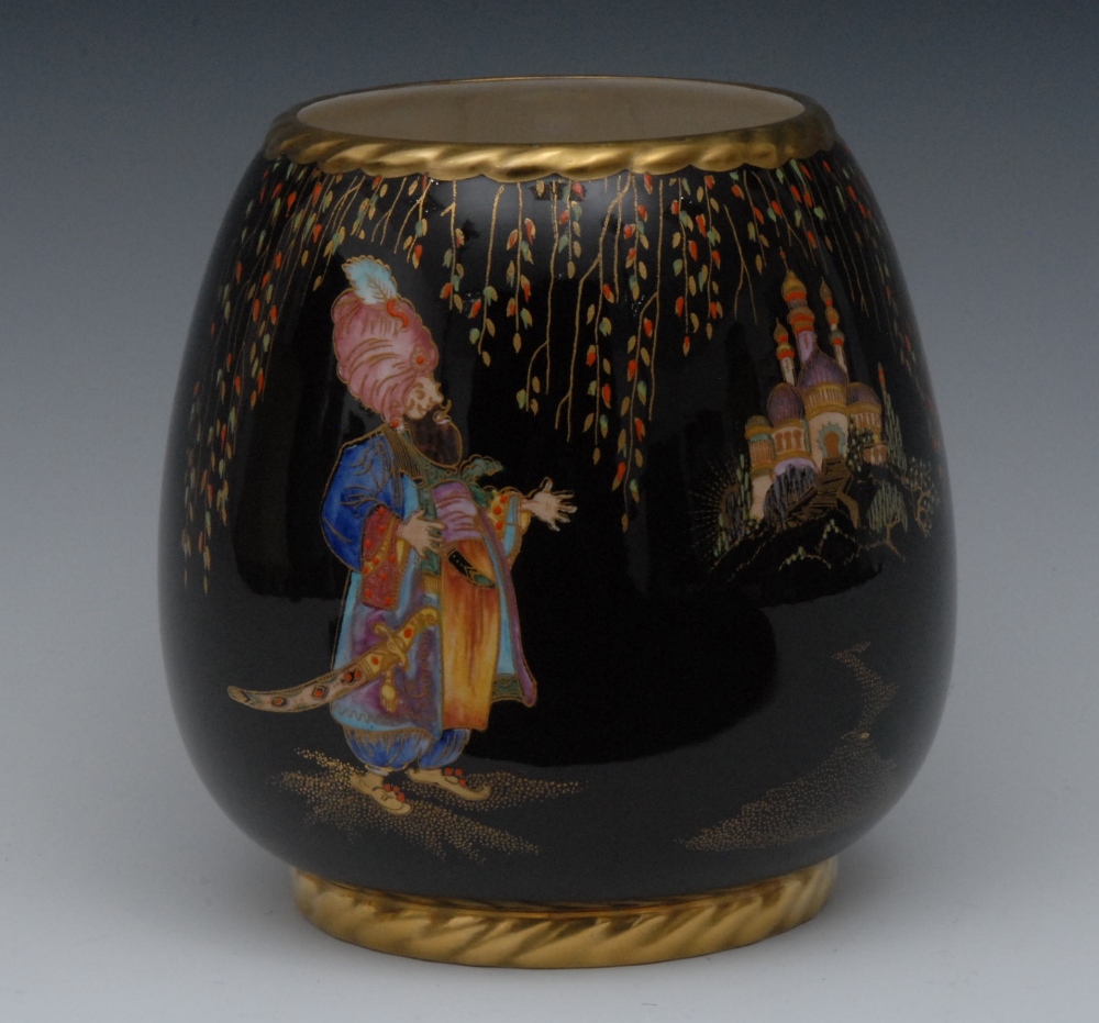 A Carlton Ware Sultan and Slave pattern ovoid vase,  printed and painted with palace and Sultan,