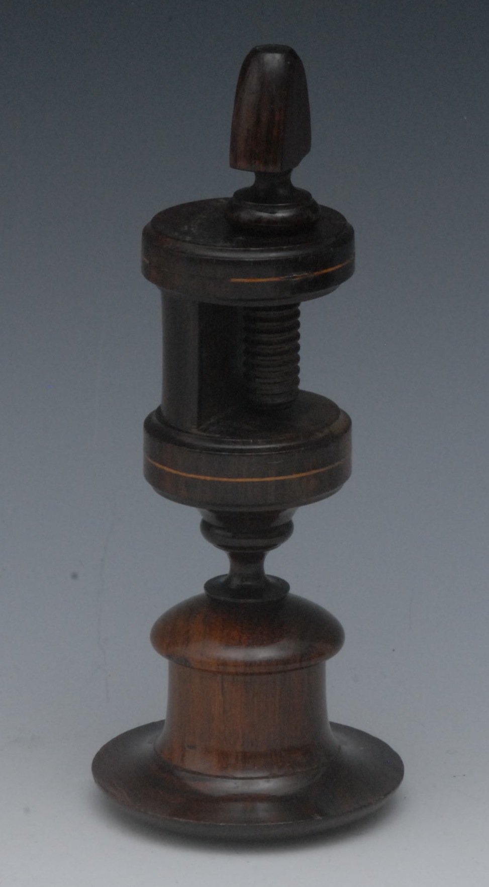 An 19th  century rosewood clamp, urnular pin cushion holder, 17cm high, c.1820
