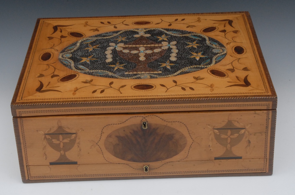 A George III satinwood and rolled paperwork combination artist's / work box, inlaid with with