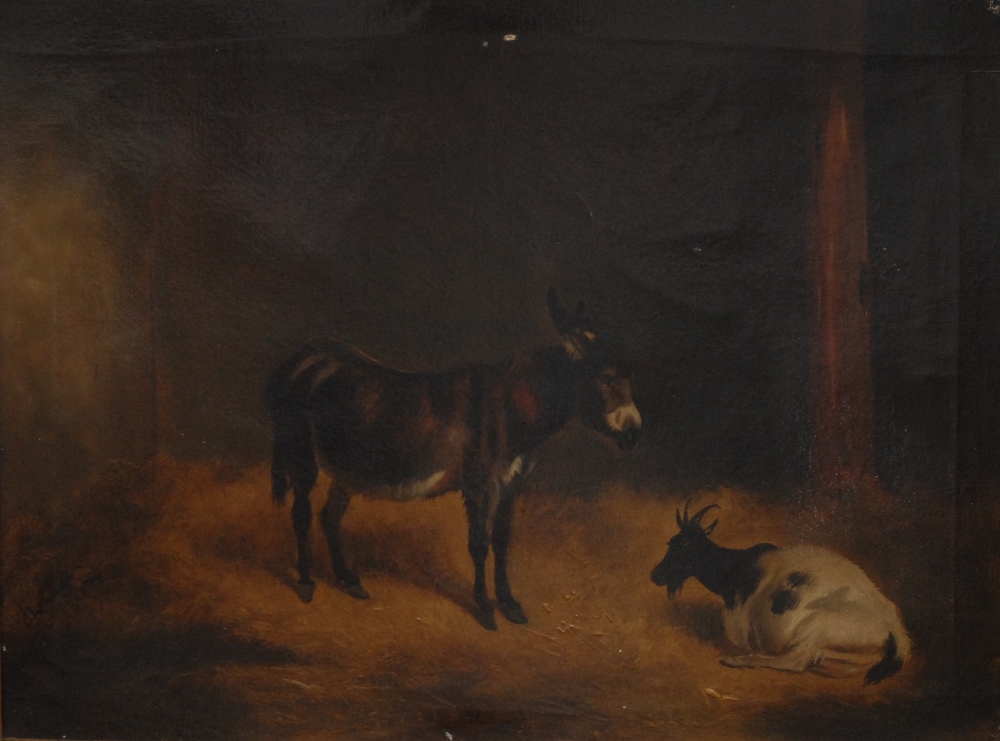 English School (19th century)
Stable Friends, a donkey and goat
indistinctly signed, oil on