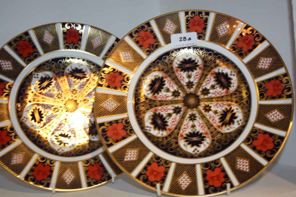A pair of Royal Crown Derby 1128 imari 27cm diam plates, first quality, printed marks, (2)
