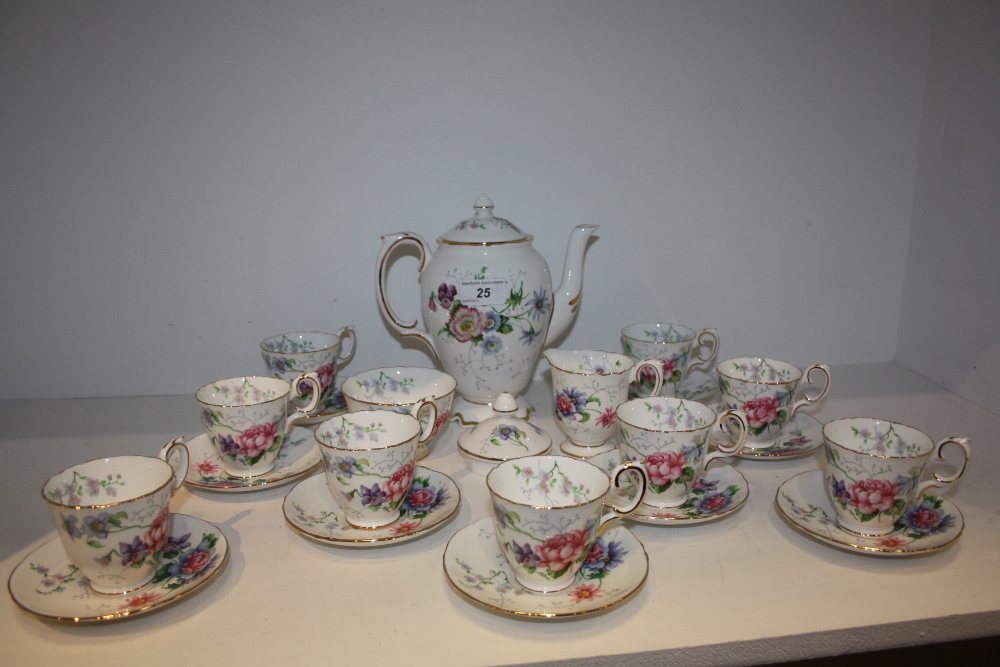 A Crown Staffordshire England's Glory coffee set for six, comprising coffee pot, cream and sugar,
