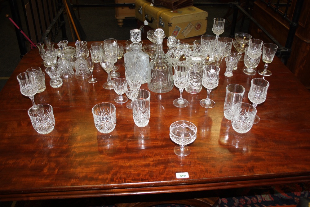 Glass - a set of eight crystal whisky tumblers; a set of six Victorian glass pedestal sundae dishes,