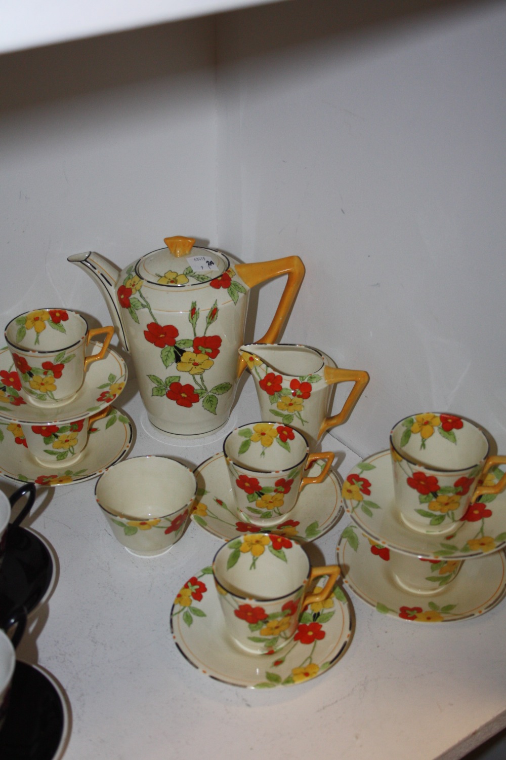 Ceramics - a Crown Ducal Scarlet Glory pattern part tea service