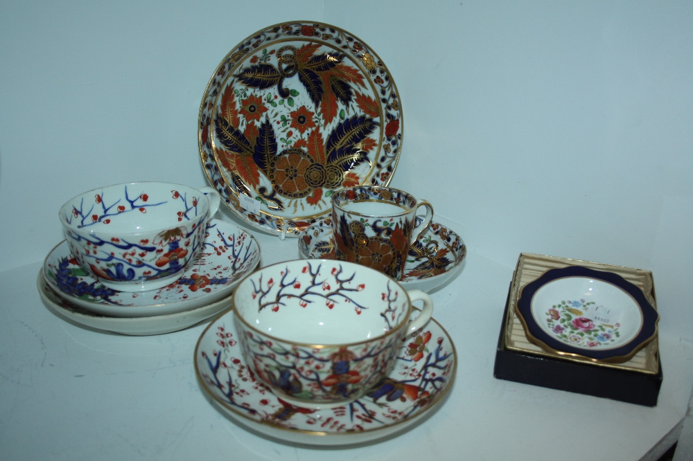 A pair of Bloor Derby Imari, Japan pattern, breakfast cups and saucers; a similar dish; a Newhall