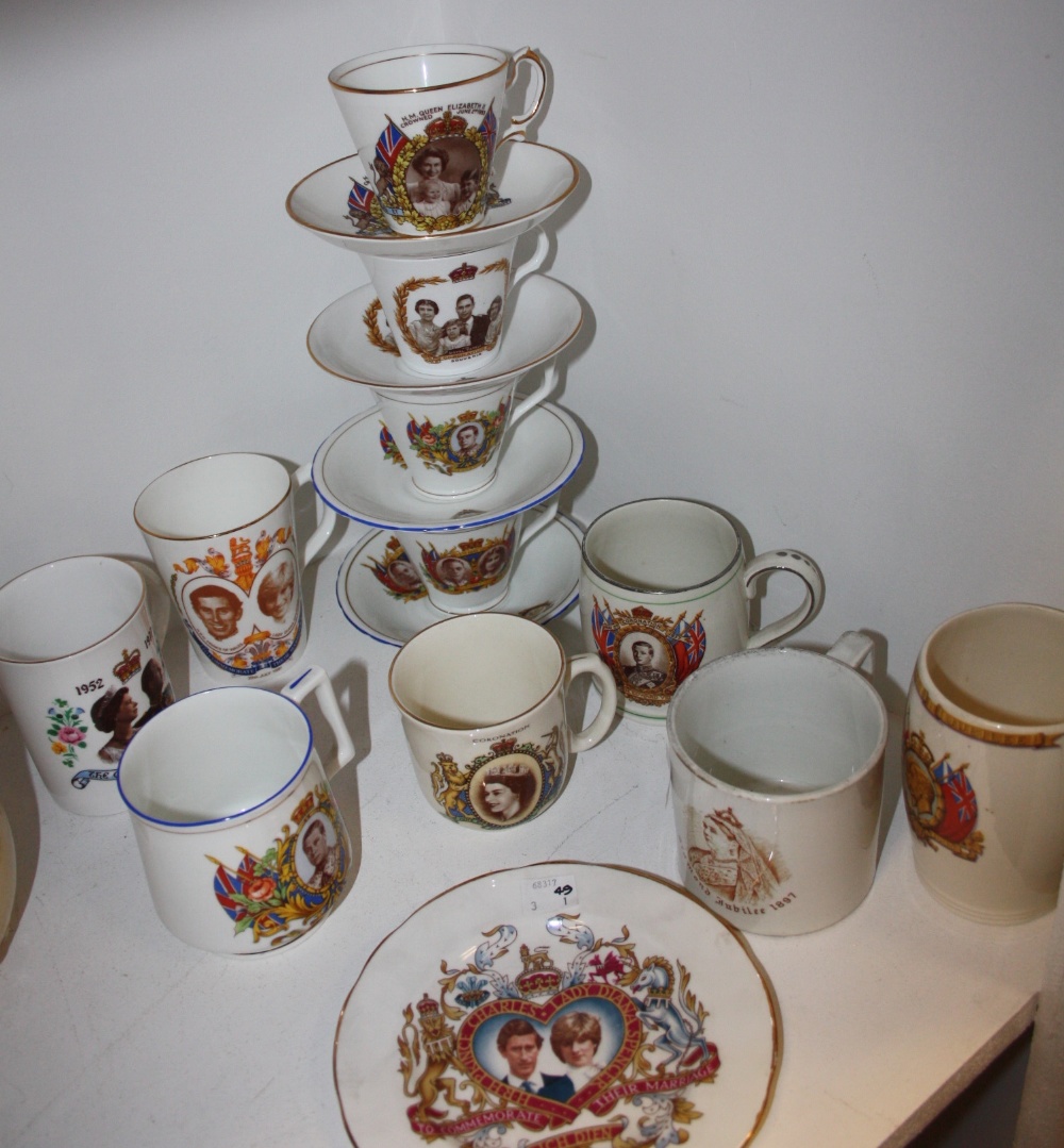 Royal Commemorative's - a Victorian diamond jubilee mug;  assorted cups and saucers etc