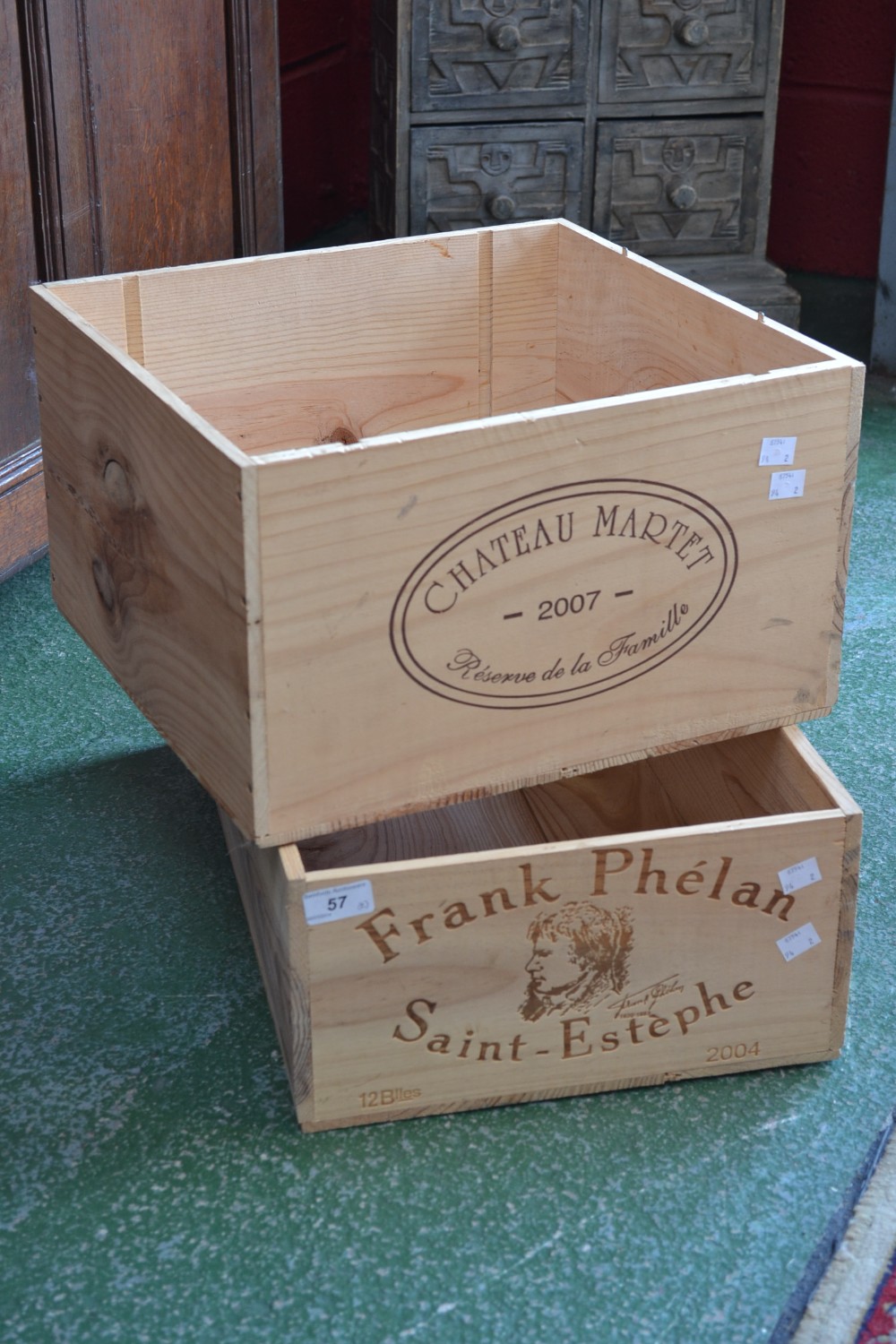 Two wooden French wine boxes