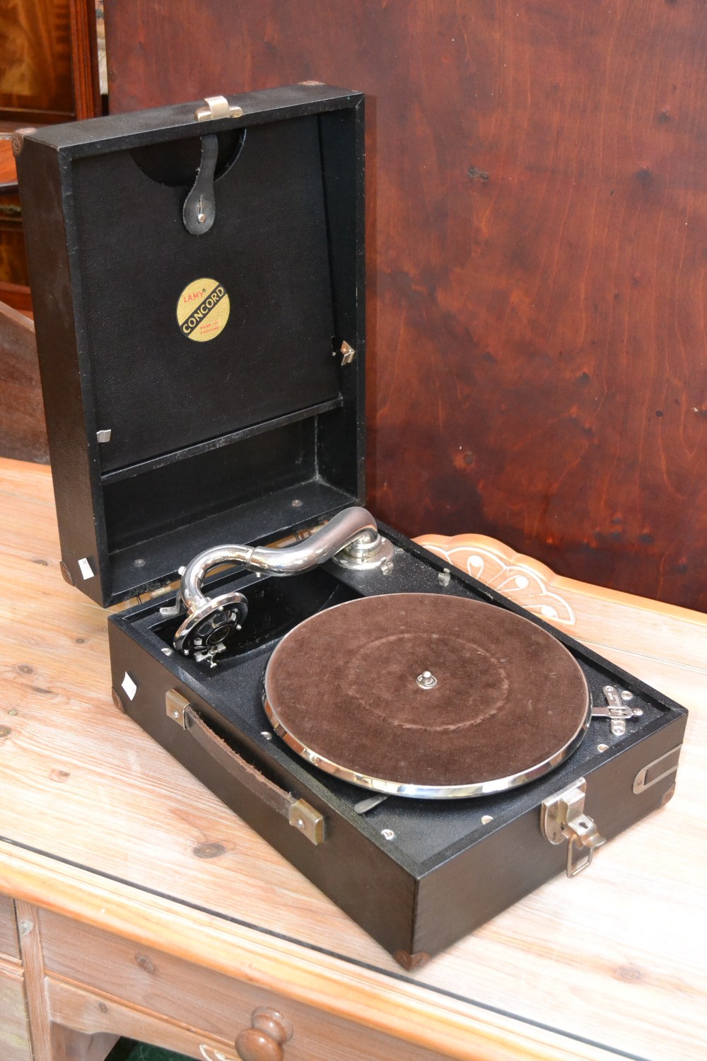 A Lamy Concord Portable Gramophone, black exterior