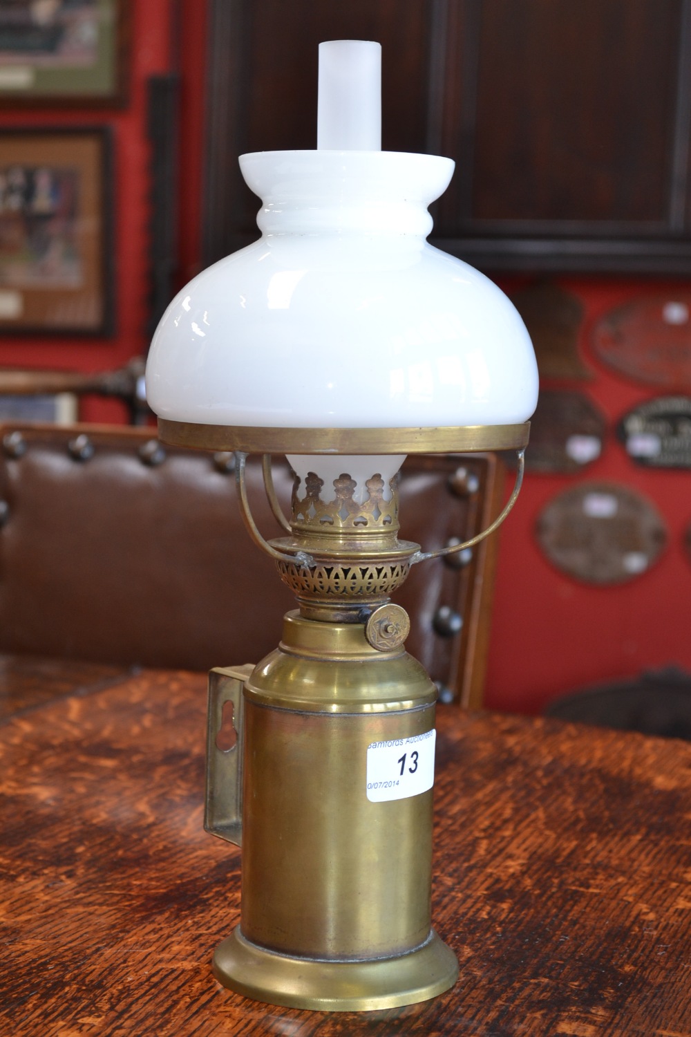 A French  brass oil lamp converted to electric.