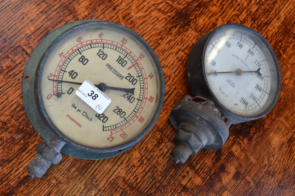 Railwayana - a Ruston Proctor & Co Ltd pressure gauge, No.291461 23cm high and another pressure