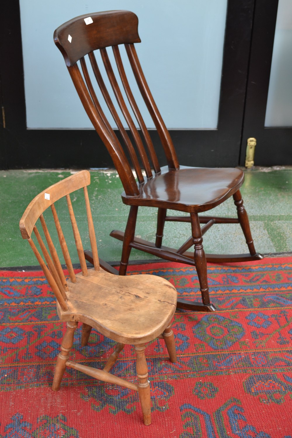 A Victorian child's spindle back chair, turned supports; a rocking chair (2)