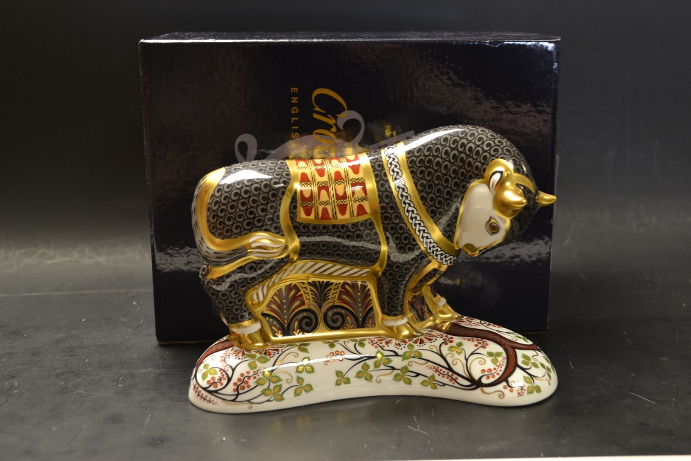 Royal Crown Derby paperweight - Grecian Bull, 13cm high, 19cm long, Connaught House L/E No. 520/750,