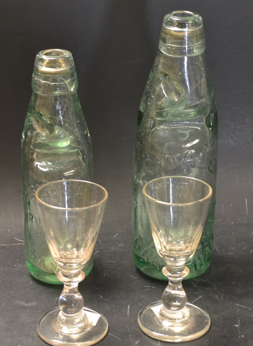 Advertising - Two Victorian bottle, Grantham; a pair of
George III toasting glasses, c.1820