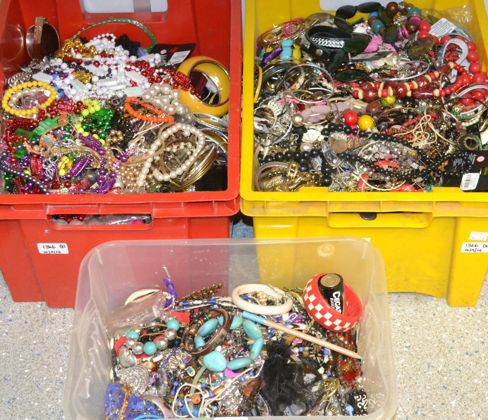 A large quantity of costume and dress jewellery, (3 boxes)