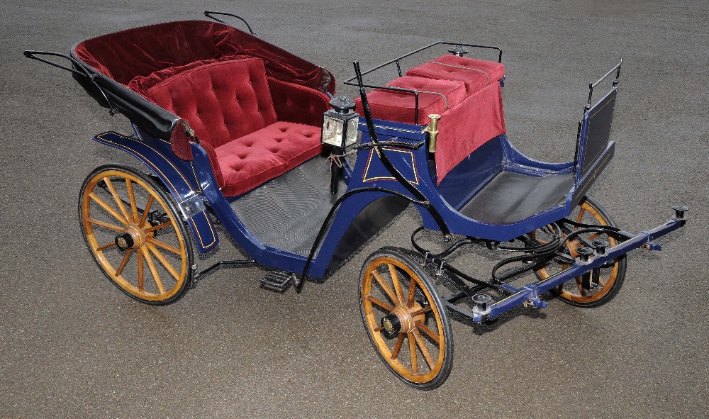 A Victorian wedding carriage, iron work 1874, rebuilt by Cosira, for two horses or a single horse,