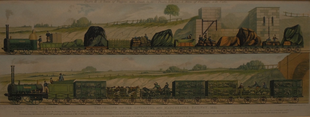 Raphael Tuck & Son's, a pair, Travelling on the Liverpool and Manchester Railway 1831, 24cm x 63cm