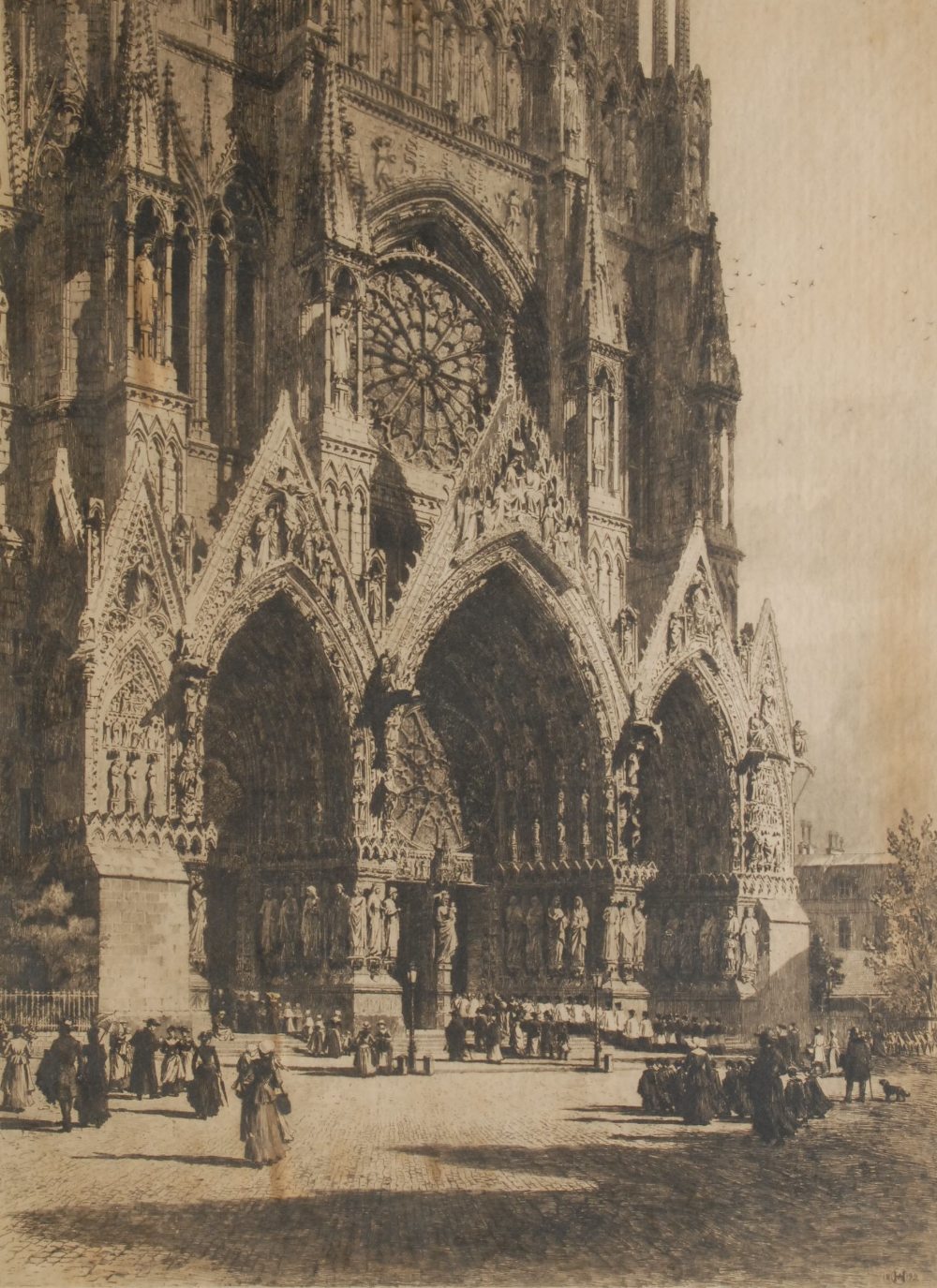 Axel Herman Haig (1835 - 1921), by and after, Rheims Cathedral, monochrome etching, signed in