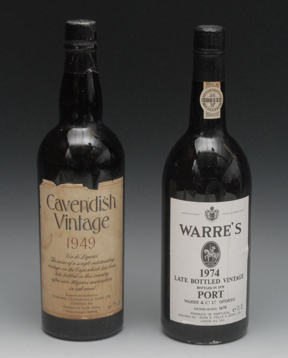 A bottle of Cavendish Vintage 1949, Vin de Liqueur, South Africa, 73cl; another, Warre's Port