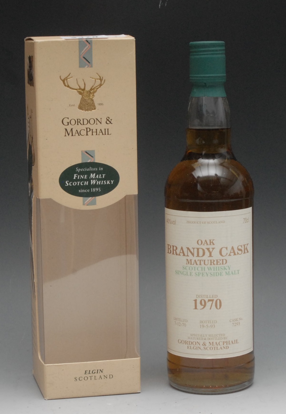 Gordon & MacPhail Oak Brandy Cask Matured Single Speyside Scotch Whisky, Distilled 1970 (7-12-70),