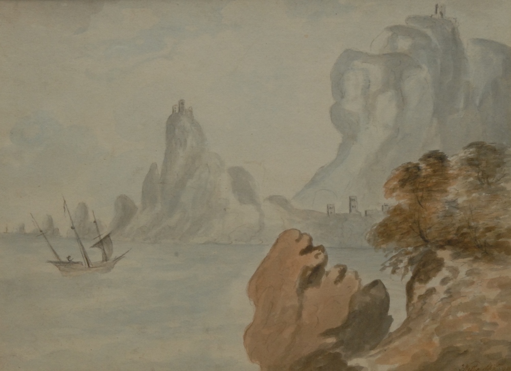 James Wathen (c.1788)
The Gulf of Salerno, Near Naples
signed, sketch and wash, dated 1788, 20cm x