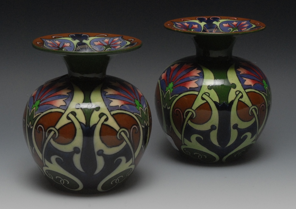 A pair of Shelley Late Foley Intarsio ovoid vases, typically painted with stylised flowers,