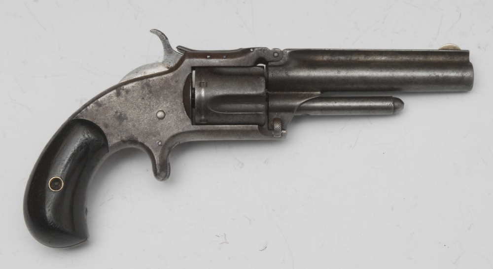 A rim fire revolver, 7.5mm bore 9cm long barrel, top rib engraved SMITH & WESSON SPRINGFIELD MASS